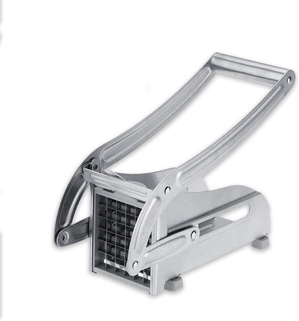 French Fry Cutter with 2 Blades, Professional Potato Cutter Stainless Steel, Potato Slicer French Fries, Press French Fries Cutter for Potato Cucumber Carrot Onion Vegetables