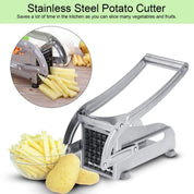 French Fry Cutter with 2 Blades, Professional Potato Cutter Stainless Steel, Potato Slicer French Fries, Press French Fries Cutter for Potato Cucumber Carrot Onion Vegetables