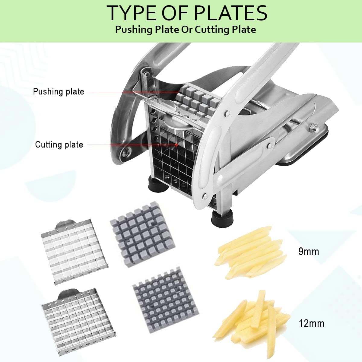 French Fry Cutter with 2 Blades, Professional Potato Cutter Stainless Steel, Potato Slicer French Fries, Press French Fries Cutter for Potato Cucumber Carrot Onion Vegetables