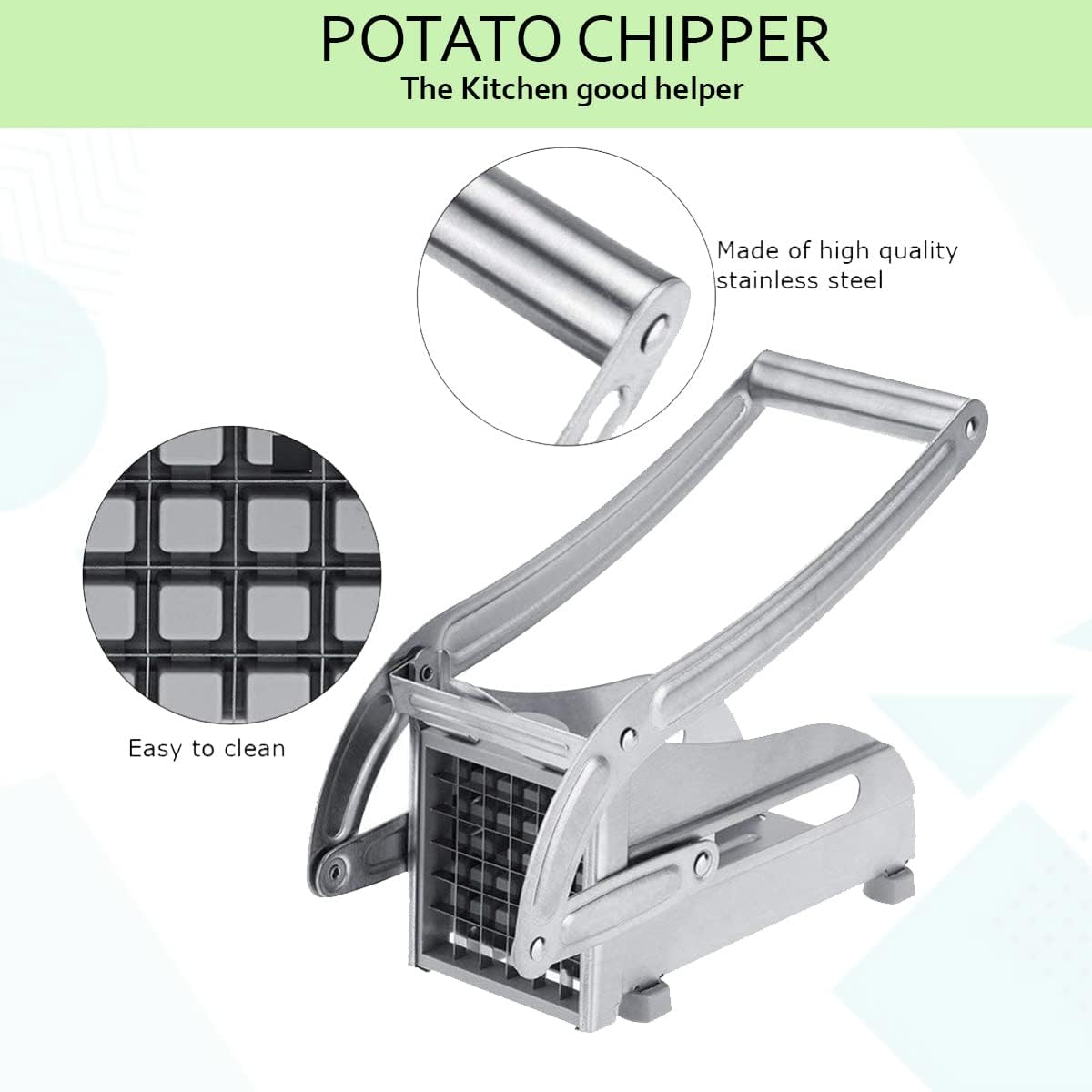 French Fry Cutter with 2 Blades, Professional Potato Cutter Stainless Steel, Potato Slicer French Fries, Press French Fries Cutter for Potato Cucumber Carrot Onion Vegetables