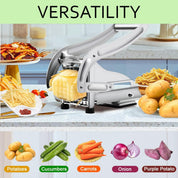 French Fry Cutter with 2 Blades, Professional Potato Cutter Stainless Steel, Potato Slicer French Fries, Press French Fries Cutter for Potato Cucumber Carrot Onion Vegetables