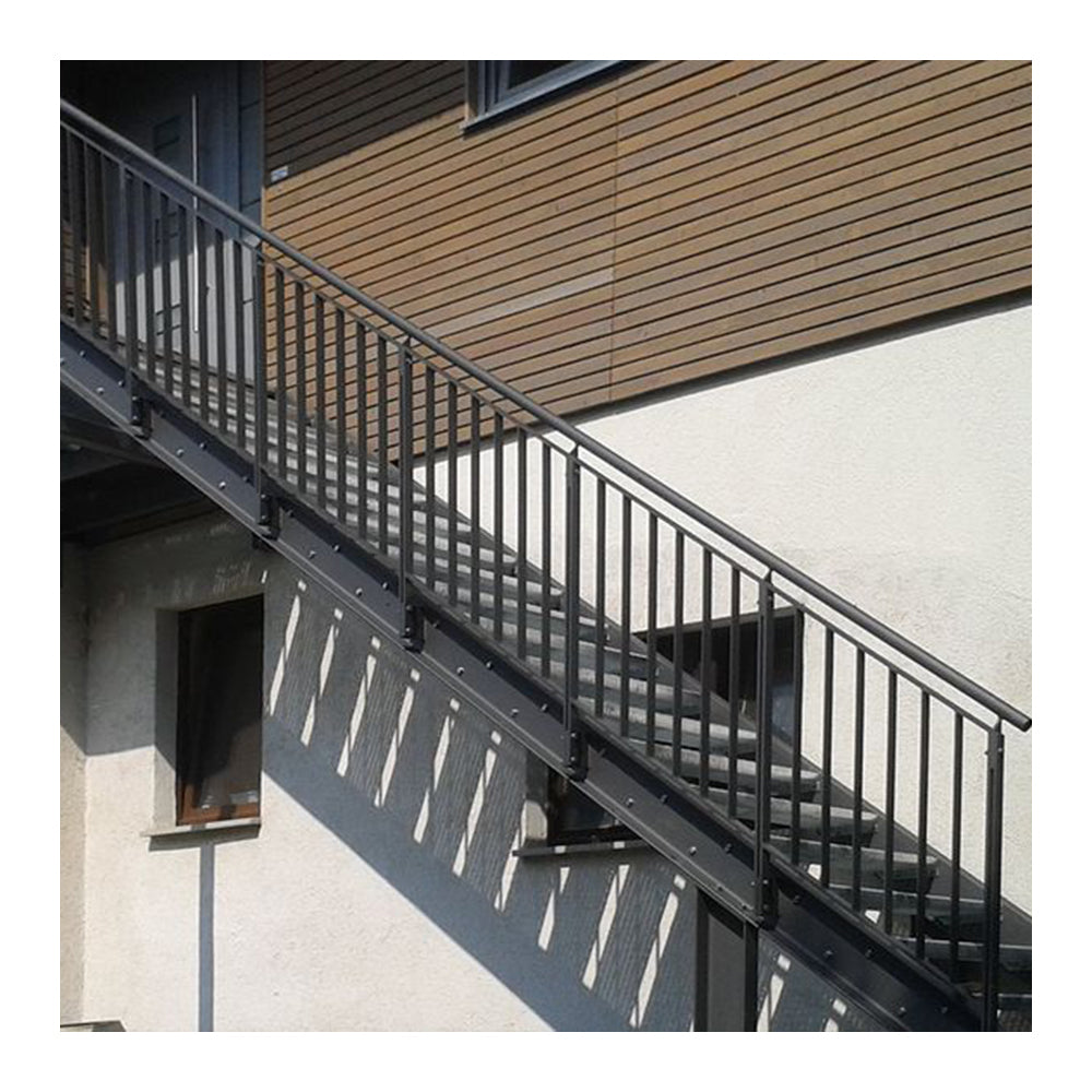 Custom Modern Indoor Fireproof Steel Escape Staircase Durable Fire Safety Ladder with Glass Railing