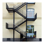 Custom Modern Indoor Fireproof Steel Escape Staircase Durable Fire Safety Ladder with Glass Railing