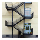 Custom Modern Indoor Fireproof Steel Escape Staircase Durable Fire Safety Ladder with Glass Railing