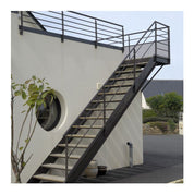 Custom Modern Indoor Fireproof Steel Escape Staircase Durable Fire Safety Ladder with Glass Railing