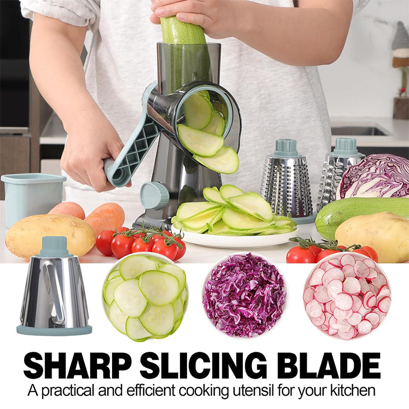 3 in 1 Rotary Cheese Grater Versatile Manual Vegetable Slicer Peanut Nuts Grinder Cheese Vegetable Shredder