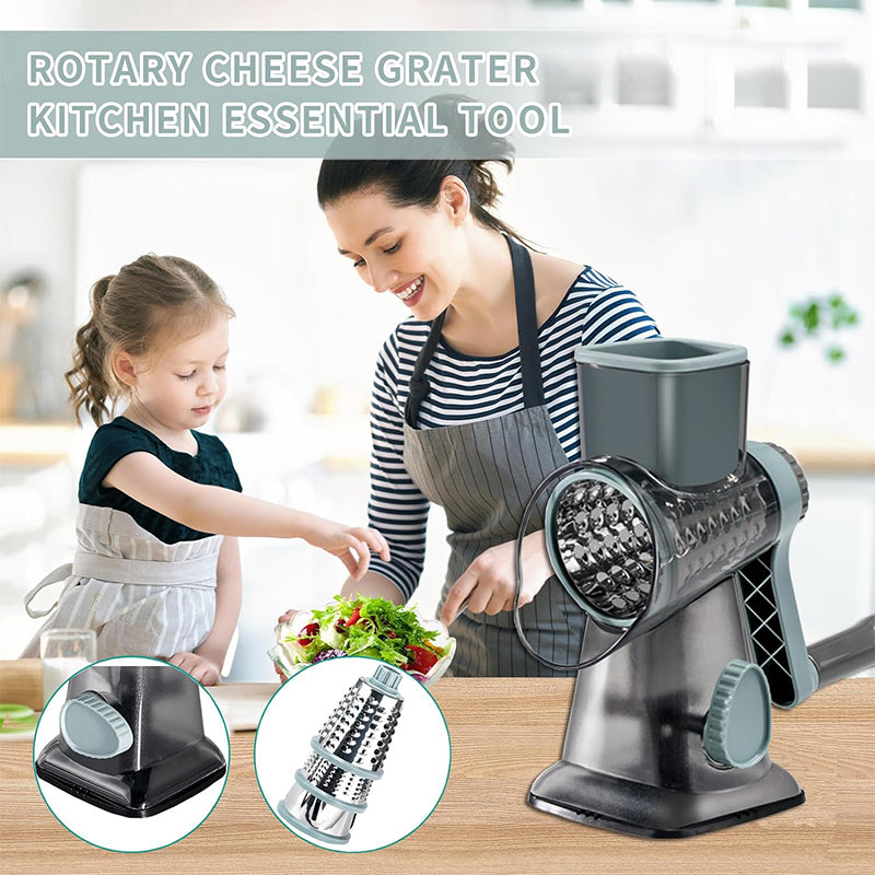 3 in 1 Rotary Cheese Grater Versatile Manual Vegetable Slicer Peanut Nuts Grinder Cheese Vegetable Shredder